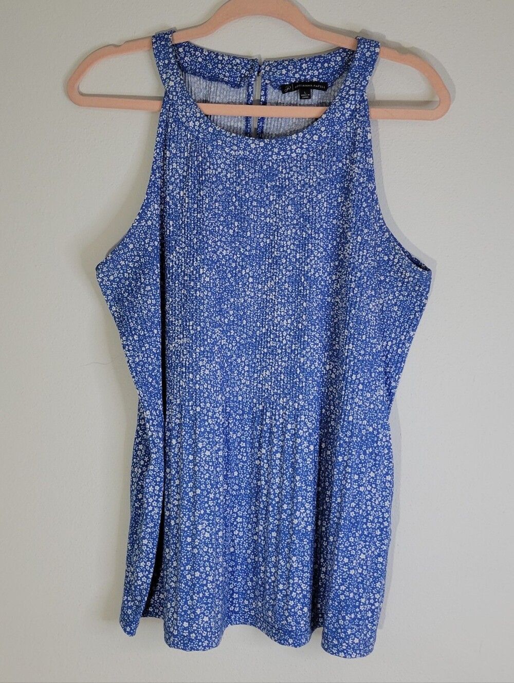 Adrianna‎ Papell Blue Micro-Floral Sleeveless Tank Size L Women.